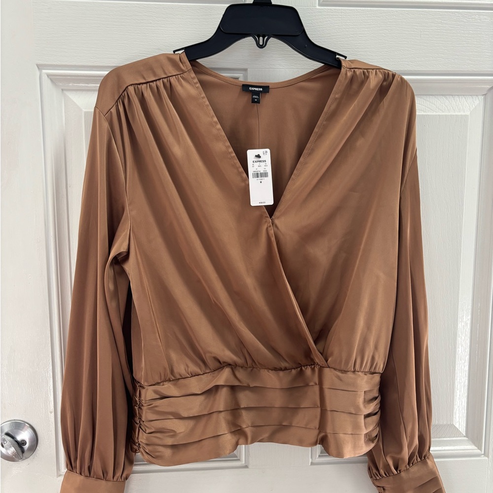 Express Tan Wrap Blouse